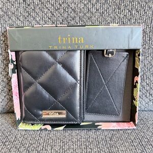 Trina Turk Black Quilted passport holder  and luggage tag Set - NWT